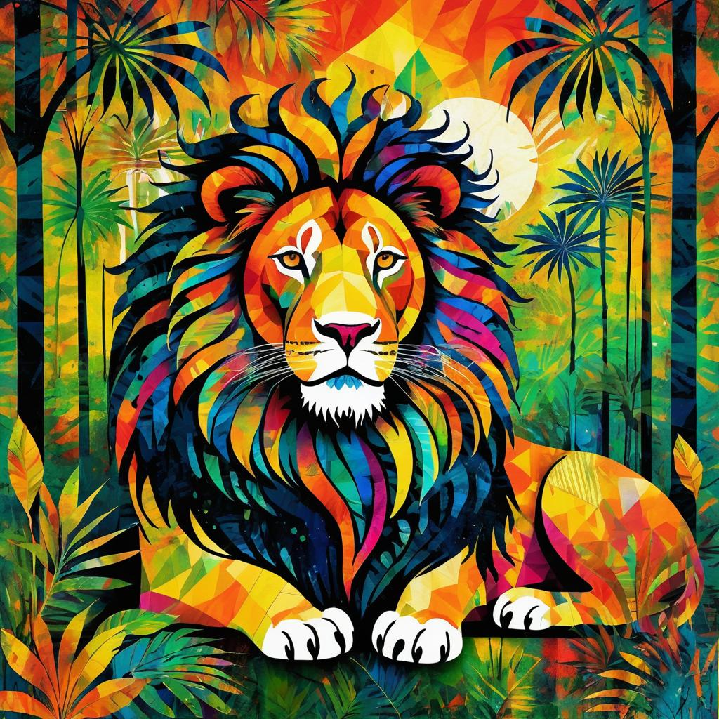 Surrealist Lion in a Vibrant Jungle