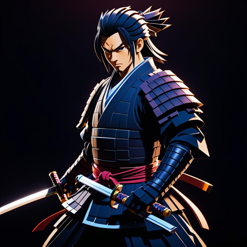 Dramatic Pixel-Art Anime Samurai Scene