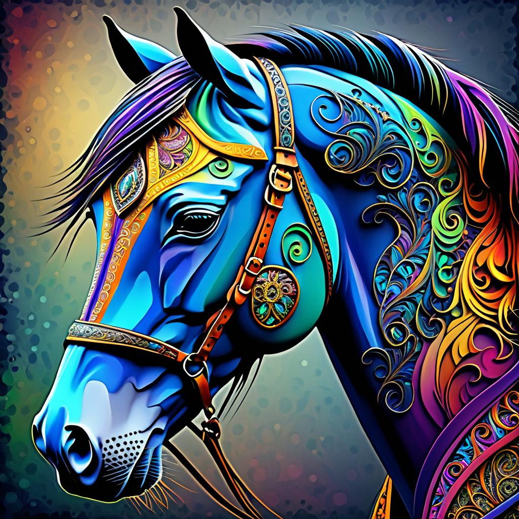 Intricate Fractal Horse in Vibrant Grunge