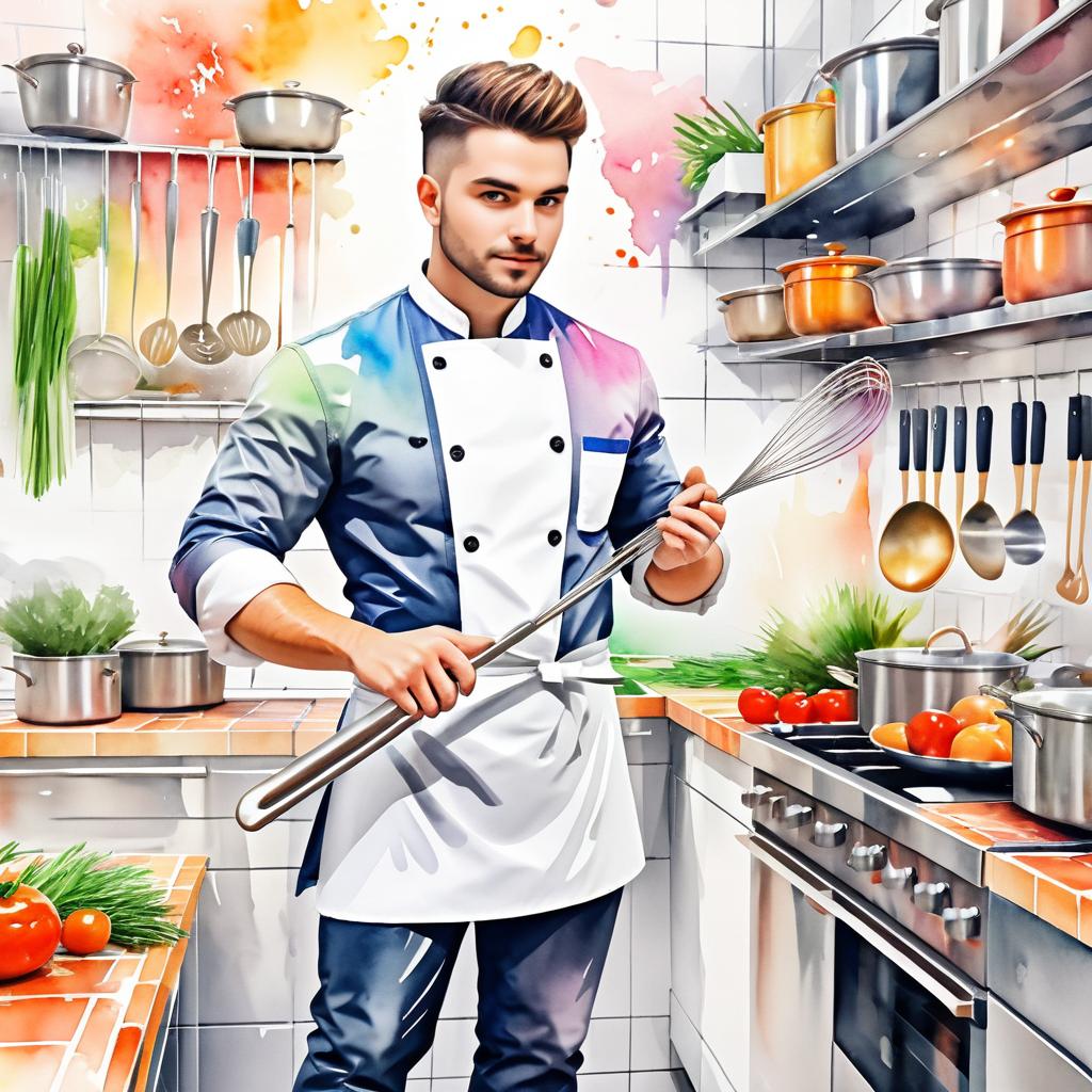 Dynamic Young Chef in Vibrant Kitchen