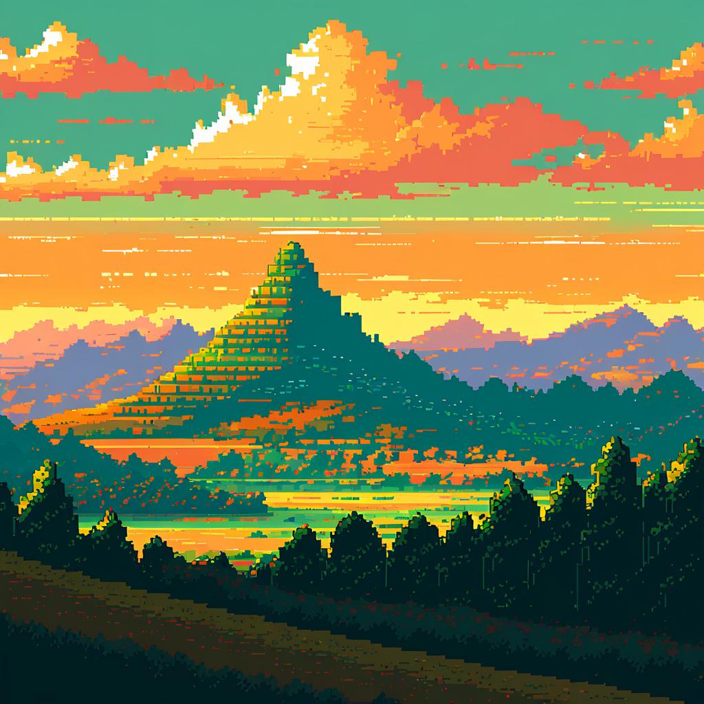 Lush Pixel Art Plateau at Golden Hour