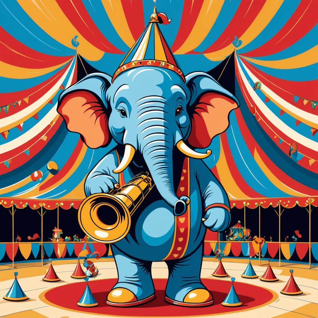 Elephant Playing Tuba in Circus Tent