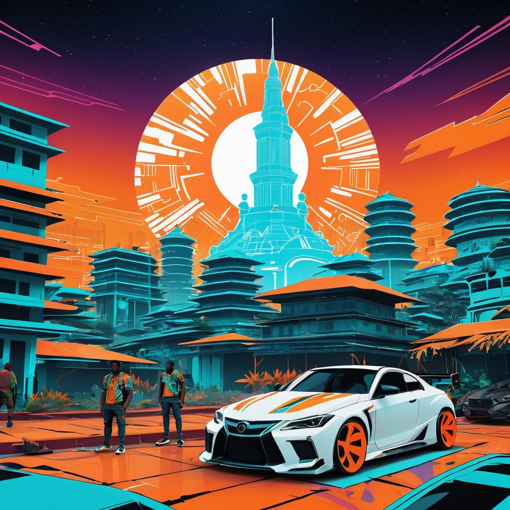 Vibrant Cyberpunk Street Art Sticker Design