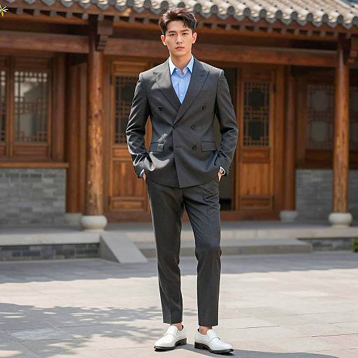 Elegant Asian Man in Traditional Courtyard