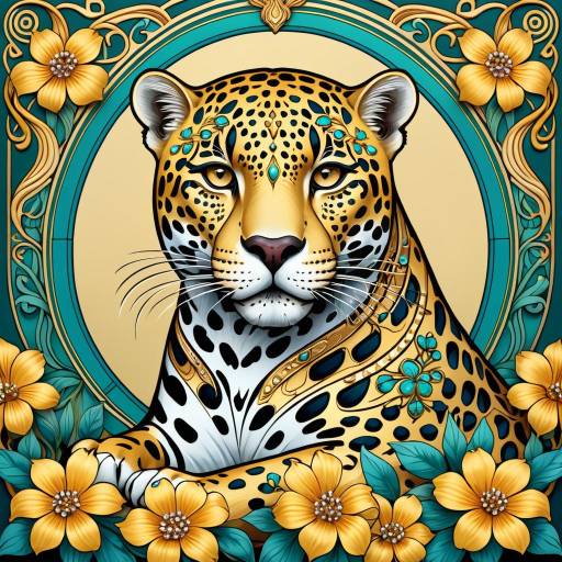 Majestic Jaguar in Art Nouveau Elegance