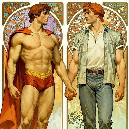 Art Nouveau Muscular Superhero Duo