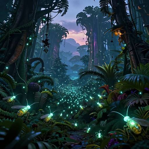 Glowing Swarm in Alien Jungle