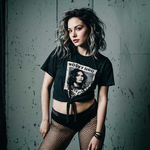 Grunge Woman Portrait in Vintage Band Tee
