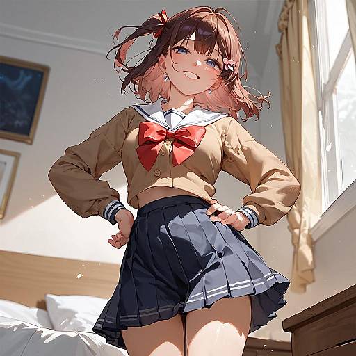 Anime Girl in School Uniform Smiling