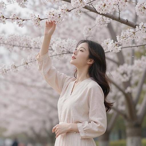 Elegant Woman Among Cherry Blossoms