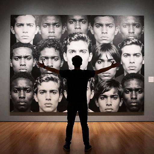 Silhouette Viewing Black-and-White Face Mural