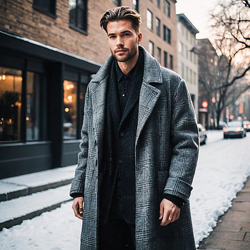 Stylish Man in Winter Overcoat on City Street