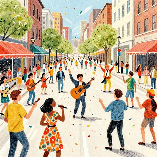 Joyful Festival on Bustling City Street