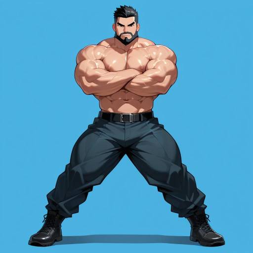 Muscular Fighter in Military Pose Muscular Fighter in Military Pose