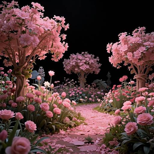 Surreal Pink Garden with Volumetric Light