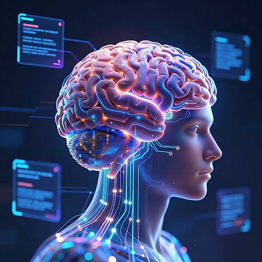 Futuristic Brain with Cyberpunk Circuits