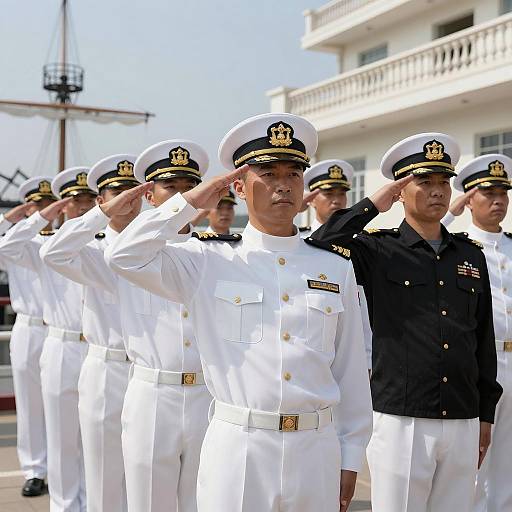Naval Officers Saluting in Formation