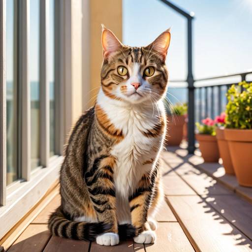 Playful Cat Exploring a Sunny Balcony Playful Cat Exploring a Sunny Balcony