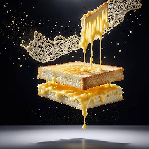 Ultra-Realistic Floating Lace-Made Cheese Toastie