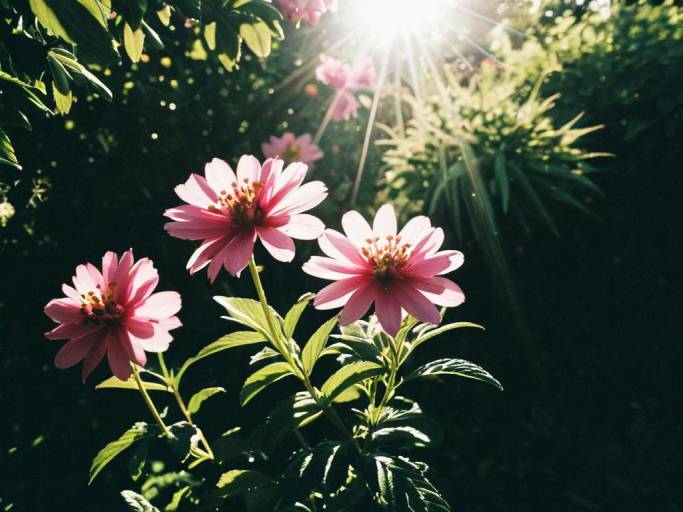 Sunlit Pink Flower Garden Wallpaper Design