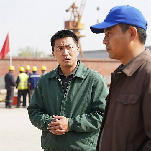 Industrial Scene with Two Men Interacting