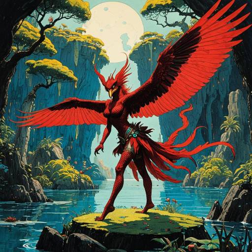 Dancing Crimson Harpy on Floating Island