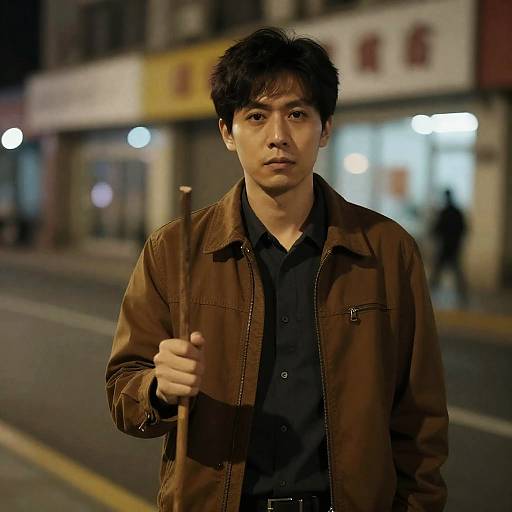 Urban Night Scene with Serious Man