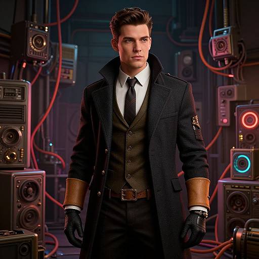 Stylish Young Man in Steampunk Cyberpunk