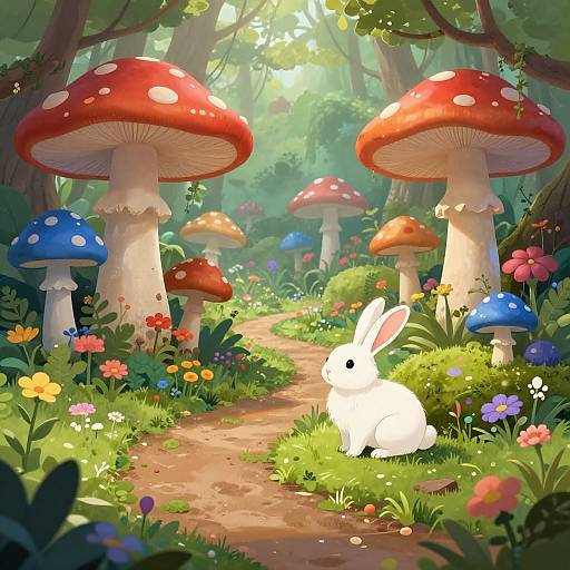Whimsical Fantasy Garden with Rabbit