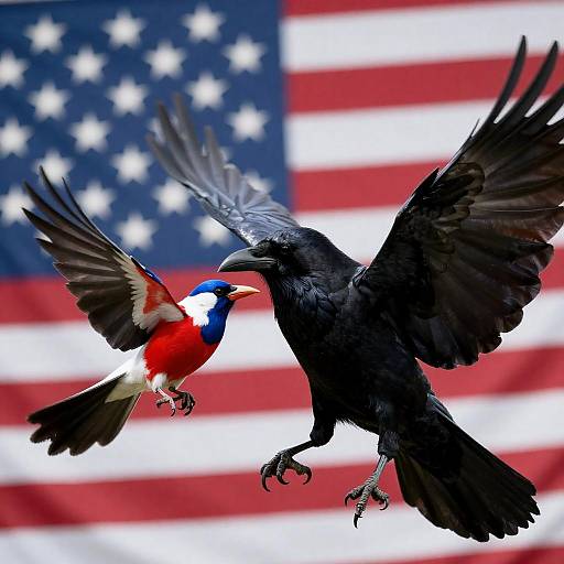 Dynamic Crow Grasping Colorful Bird