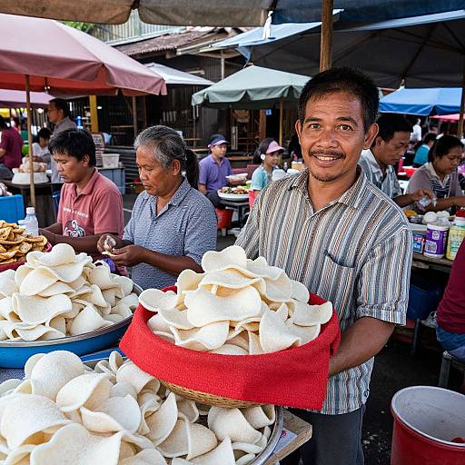 Bustling Thai Village Market Scene