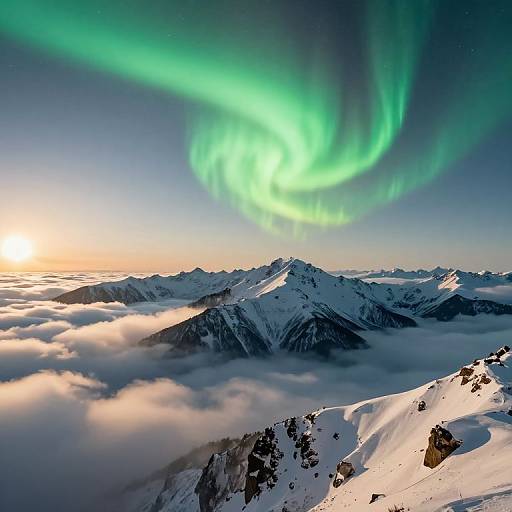 Aurora Over Snow-Capped Mountains