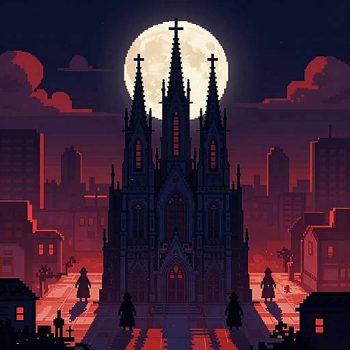 Moonlit Gothic Cathedral Pixel Art