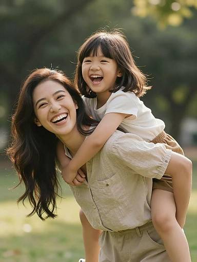 Playful Mother and Daughter in Park