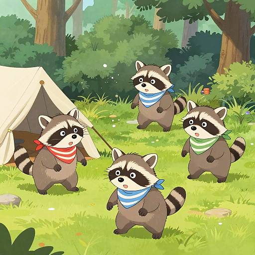 Playful Baby Raccoons at Campsite