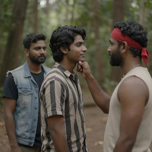 Sunlit Forest Portrait of Three Men