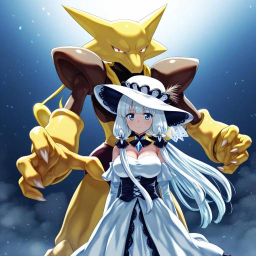 Illustration of Alakazam, pokemon in the style of Uenoryoma