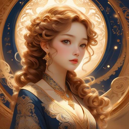 Serene Anime Goddess in Gold Hues