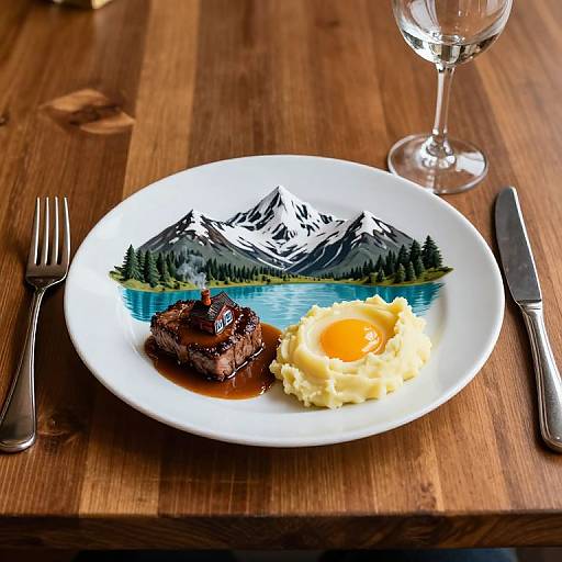 Surreal Food Scene with Steak House