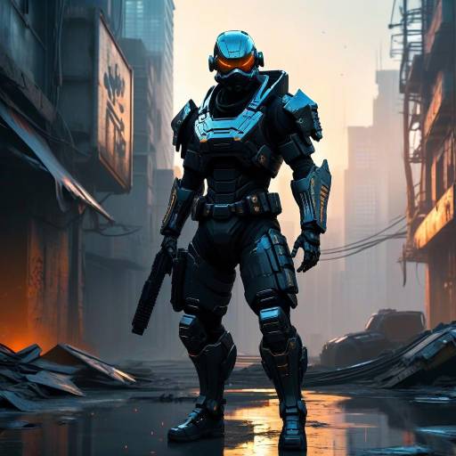 Cybernetic Ninja in Abandoned Cityscape