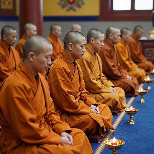 Buddhist Monks Meditating in Temple