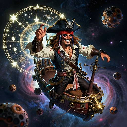 Cosmic Pirate Captain Among Stars