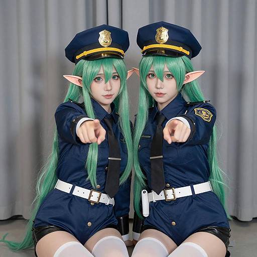 Anime Cosplayers in Blue Police Uniforms