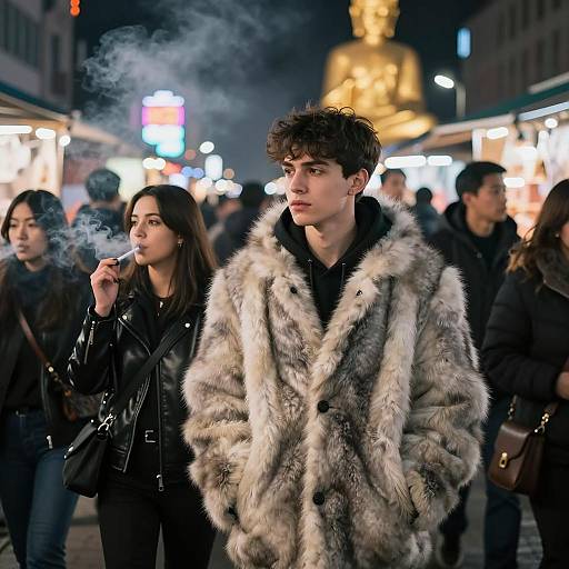 Vibrant Night Market Scene with Characters