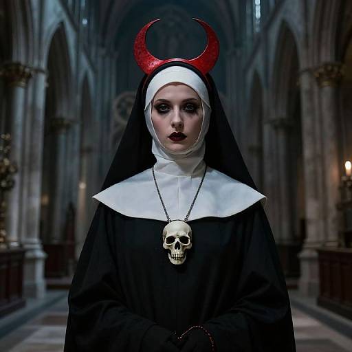 Gothic Nun with Red Moon Headpiece
