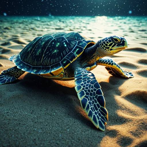 Glowing Sea Turtle on Sandy Ocean Floor