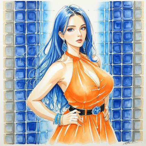 Stylish Girl in Orange Dress with Jewelry