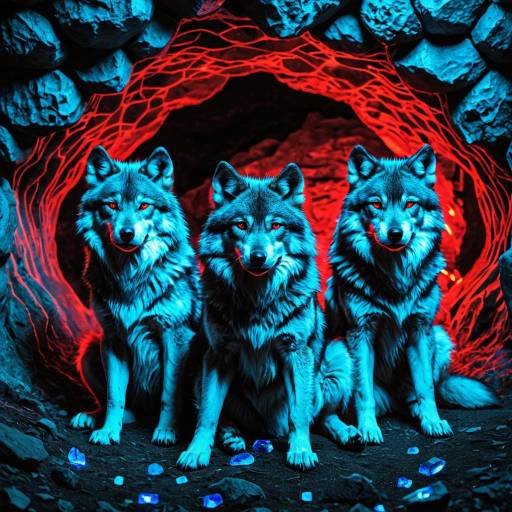 Neon Cyberpunk Wolves in Glowing Cave Neon Cyberpunk Wolves in Glowing Cave