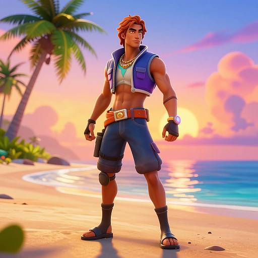 Fortnite Beach Character at Sunset