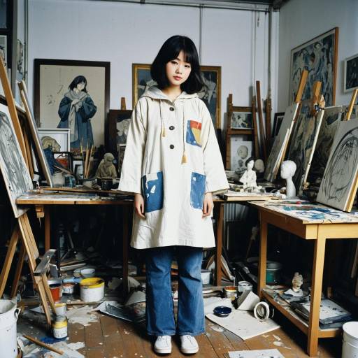 Young Female Artist in Cluttered Studio